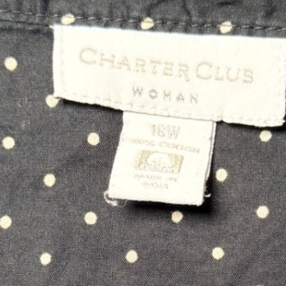 Charter Club Woman Black White Polka Dot Ruffle Pintuck Cotton Blouse 18W - Picture 3 of 3